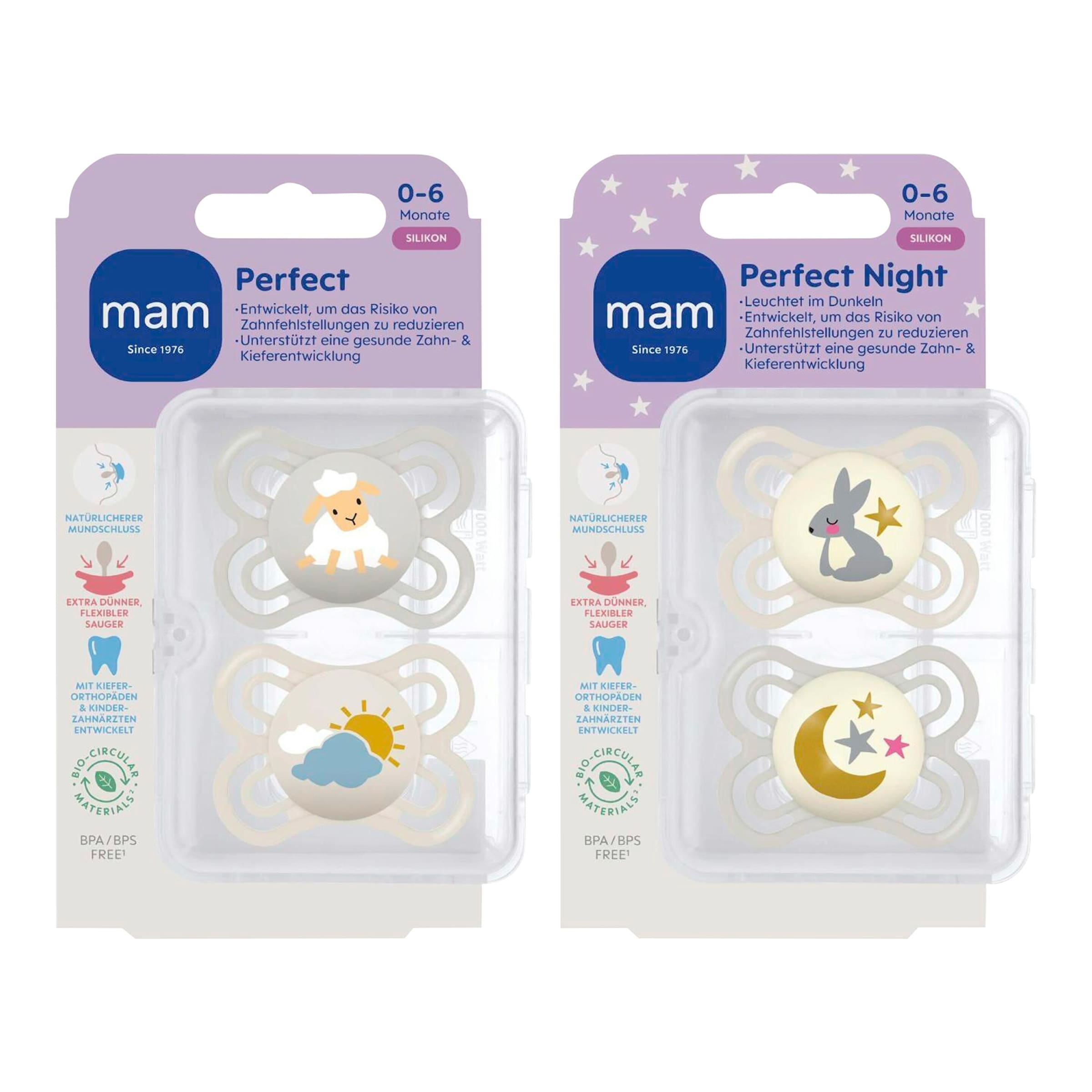 Mam 4er-Pack Schnuller Perfect Day+Night Silikon, 0-6 M