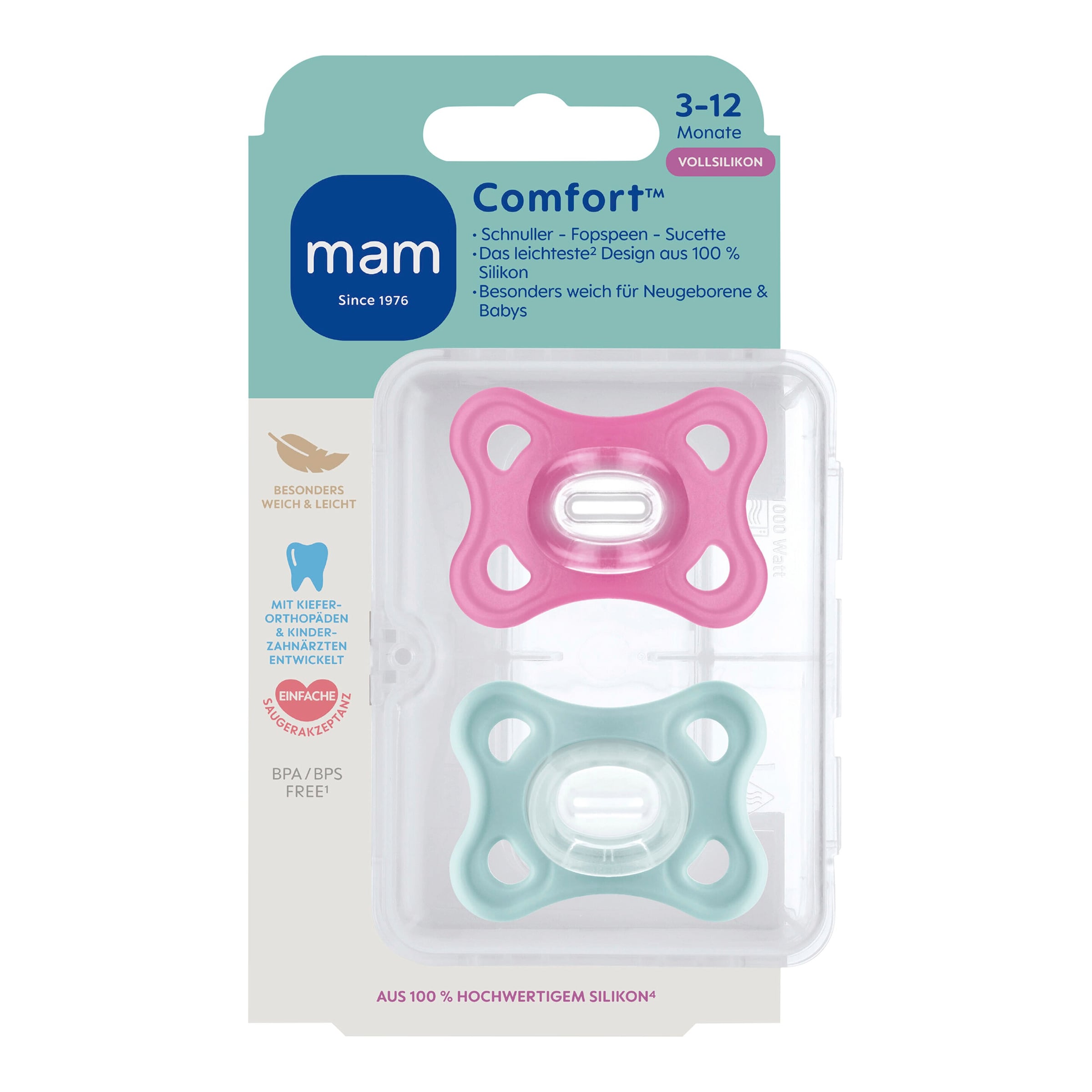 Mam 2er-Pack Schnuller Comfort Silikon 3-12M