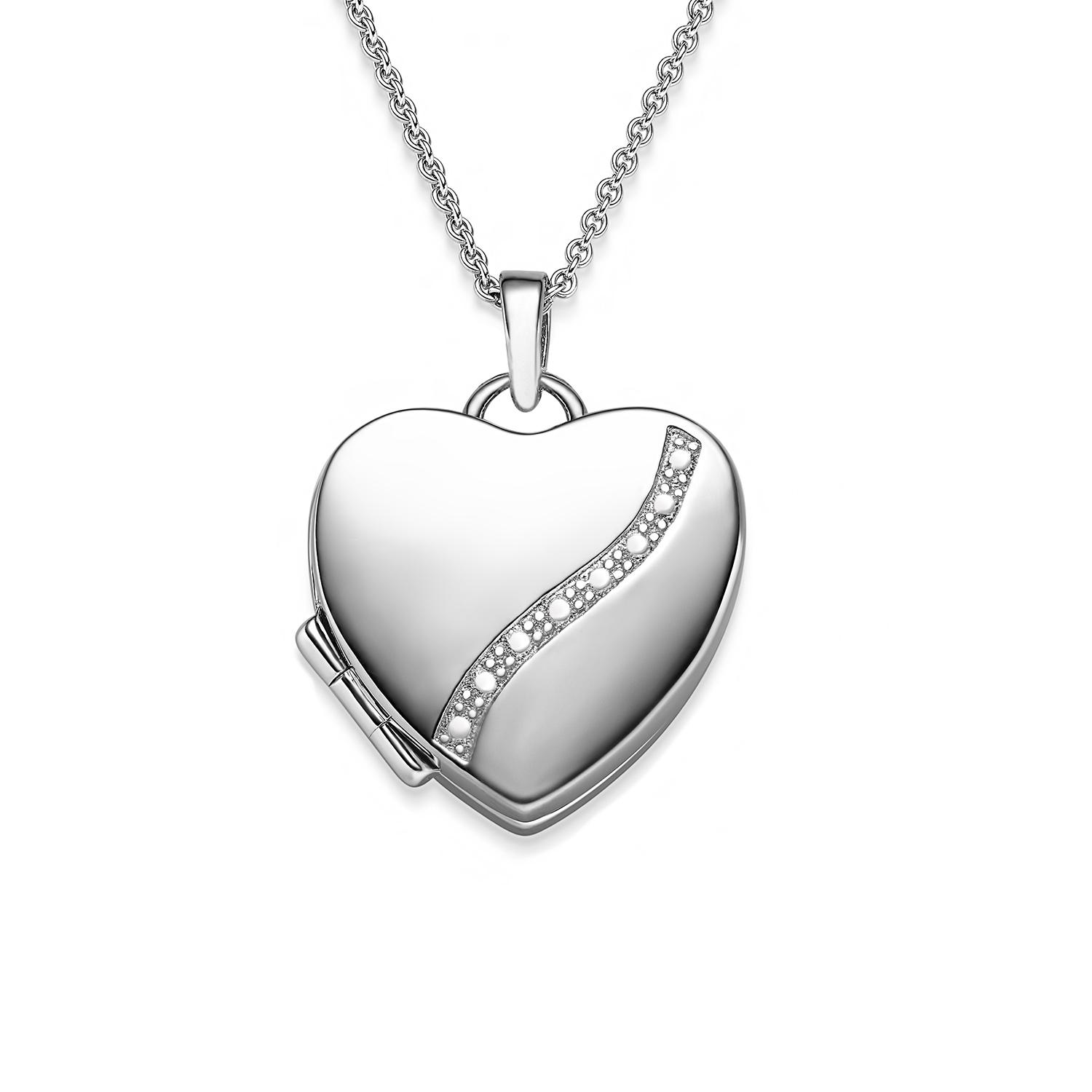 Medaillon mit Foto-Service für 2 Bilder, Herz Medaillon Silber 925 mit Gravur zum Öffnen, aufklappen Kette Halskette Geschenke für Frauen Damen