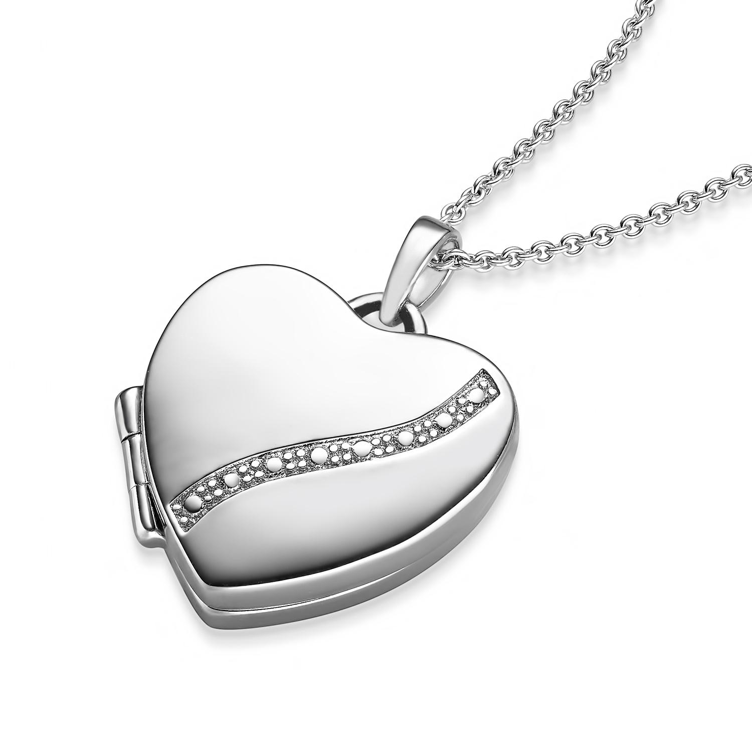 Herz Medaillon für 2 Bilder (inkl. Foto-Service) Silber 925, Foto Amulett zum Öffnen, Kette, Damenkette mit Bild, Damen Frauen Geschenk Schmuck Liebe