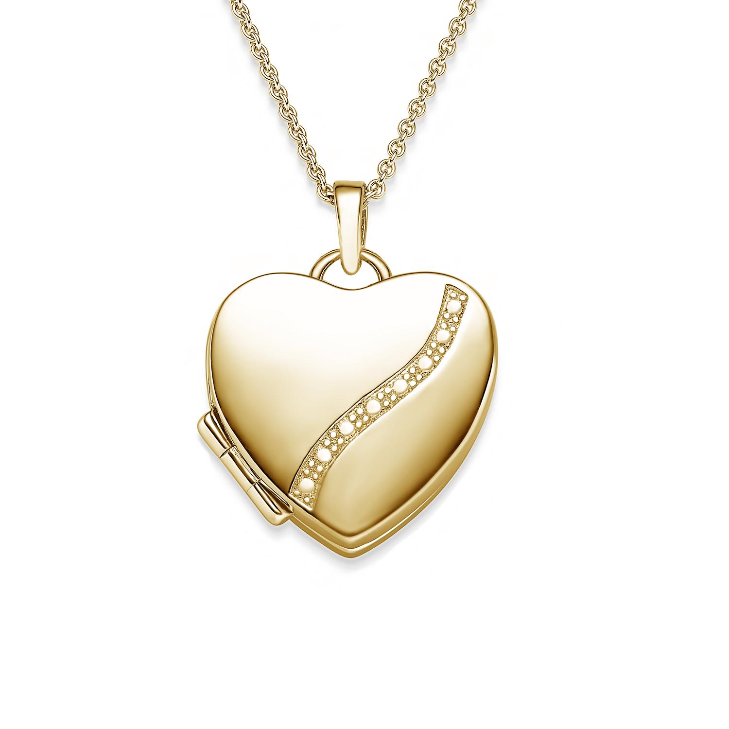 Herzkette Herz Medaillon (Gelbgold) Amulett zum öffnen Herzanhänger zum aufklappen Medaillon mit Bild Geschenk Frau Freundin Mama Tochter, Schmuck