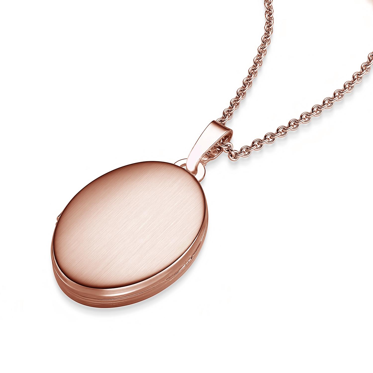 Medaillon Rosegold Oval mit Foto-Service für 2 Bilder, Medallion Kette mit Gravur zum Öffnen, Amulett zum Aufklappen, Bildanhänger Fotoanhänger