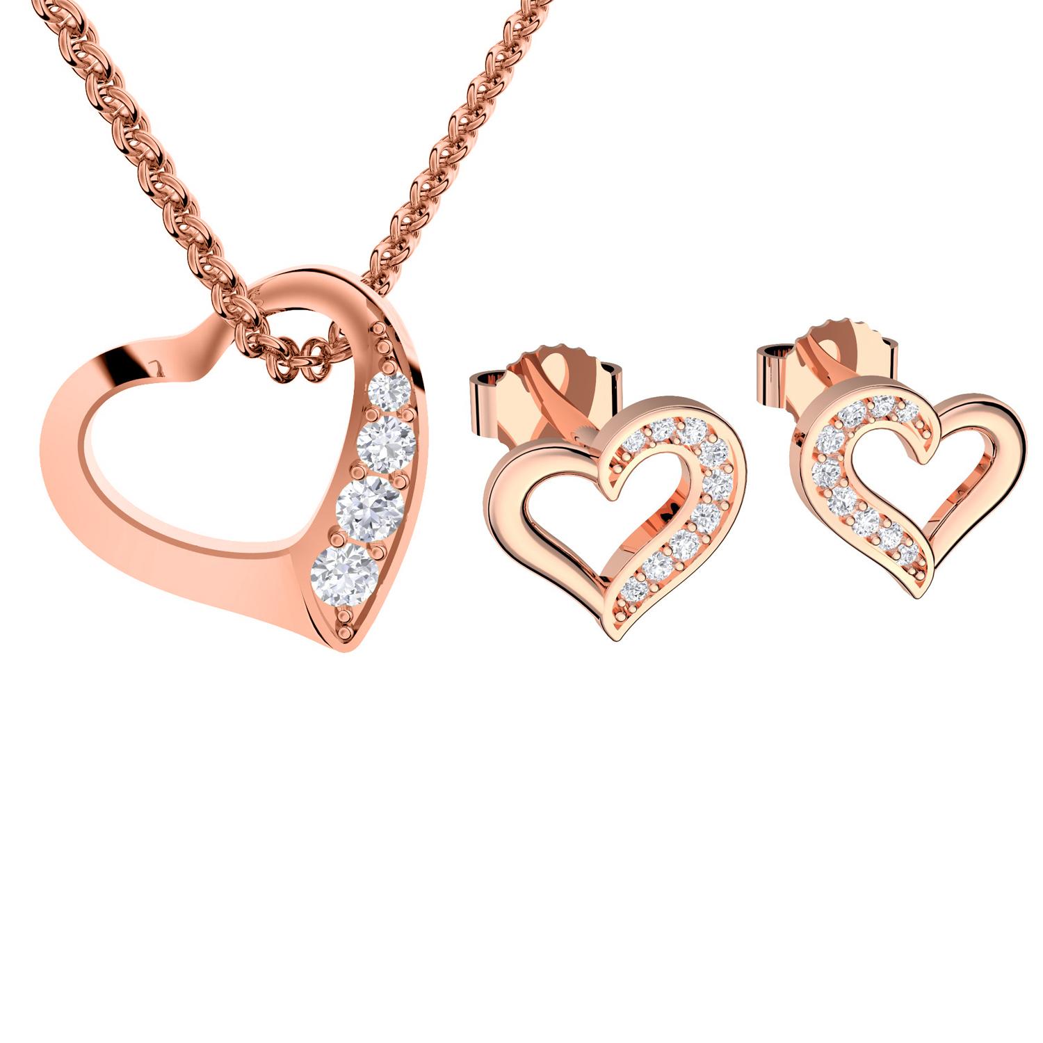 Schmuckset Rosegold Damen Halskette Herz Ohrstecker (Silber 925 Rose vergoldet) Set Kette Anhänger Ohrringe Damenkette Hochzeit Geburtstag Jahrestag