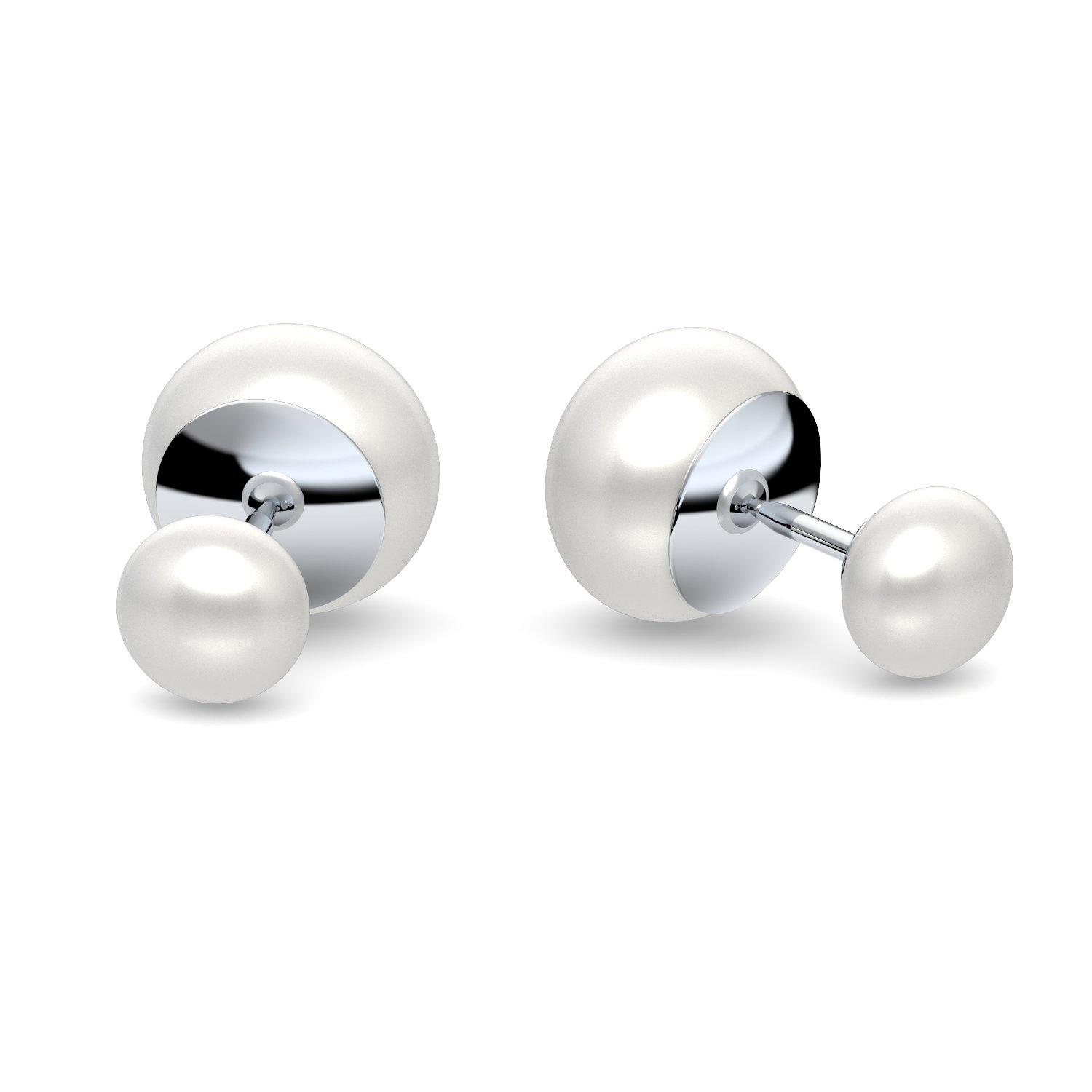 Perlenohrringe doppelt Silber 925 Doppelperle Ohrstecker ** hochwertige Süßwasser Bouton Perlen weiß** Stecker Ohrringe Perle Tropfen Doppel