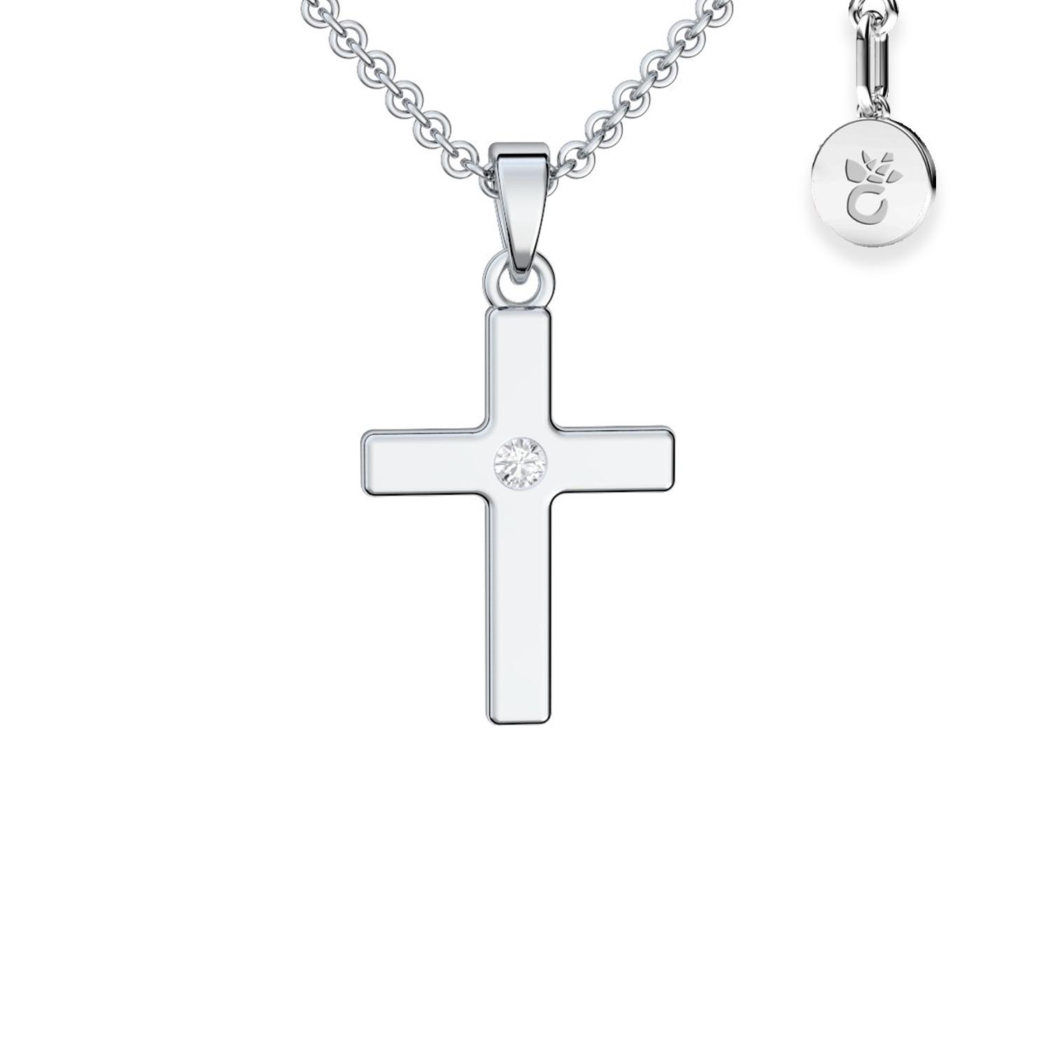 Kreuz Kette Silber 925 mit Zirkonia Kreuzkette mit Stein Kreuzanhänger Anhänger Konfirmation Geschenk zur Kommunion Schmuck Taufkette Tochter