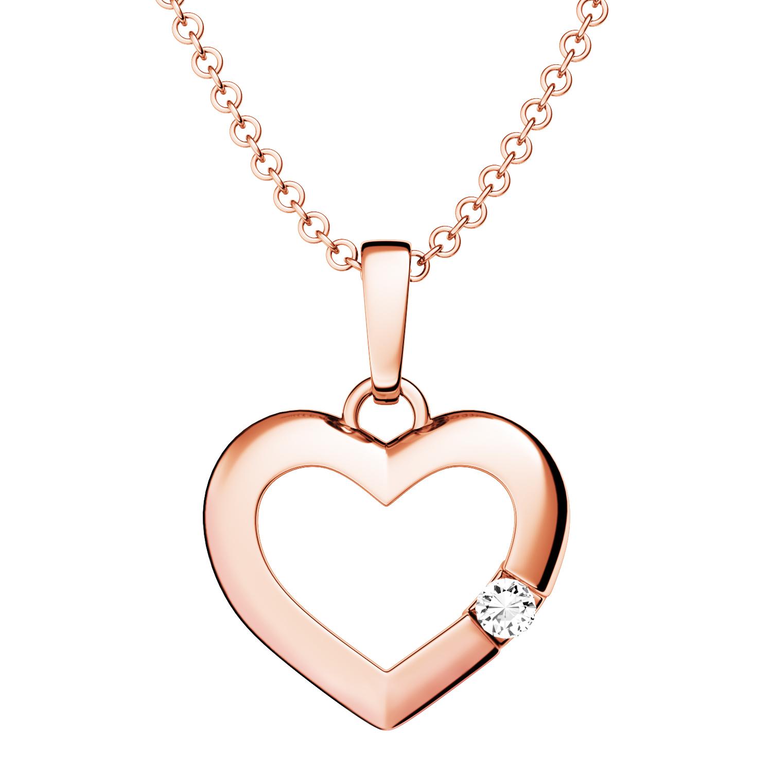 Halskette Damen Herz Rosegold Kette mit Herzanhänger mit Zirkonia Stein *Silber 925 vergoldet* Geschenke für Damen Schmuck für Frauen Herz Kette Rose