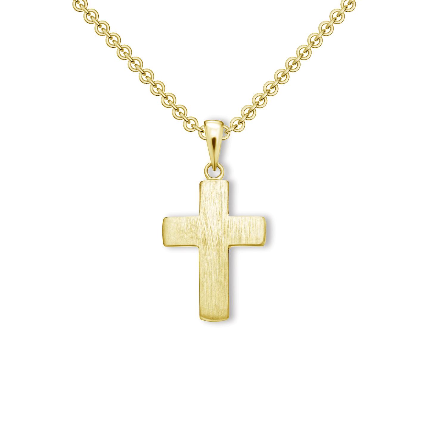 Kreuz Kette Gold (Silber 925 hochwertig vergoldet) + inkl. Luxusetui + Goldanhänger echt Silber Kreuzkette Gelbgold ohne Stein Kreuzanhänger