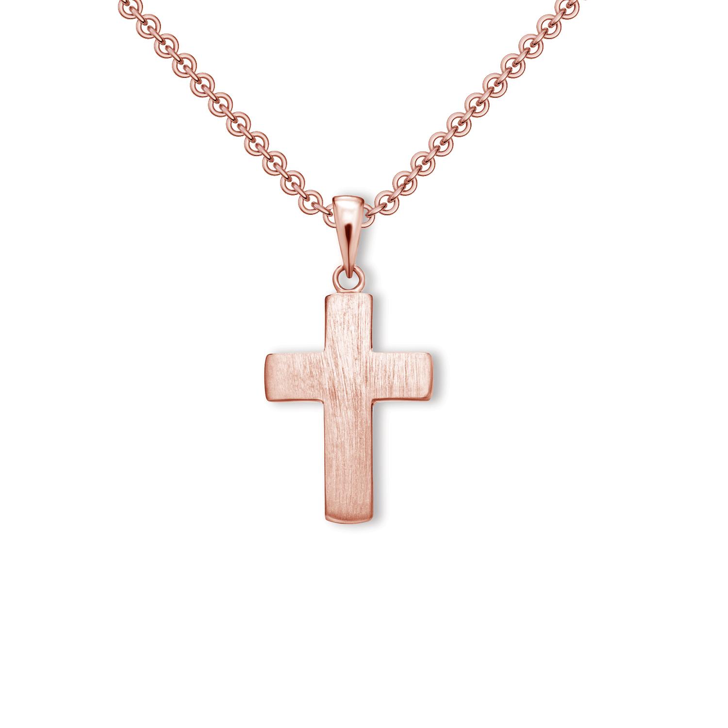 Kreuz Kette Rosegold (Silber 925 hochwertig vergoldet) + inkl. Luxusetui + Goldanhänger echt Silber Kreuzkette Rosegold ohne Stein Kreuzanhänger