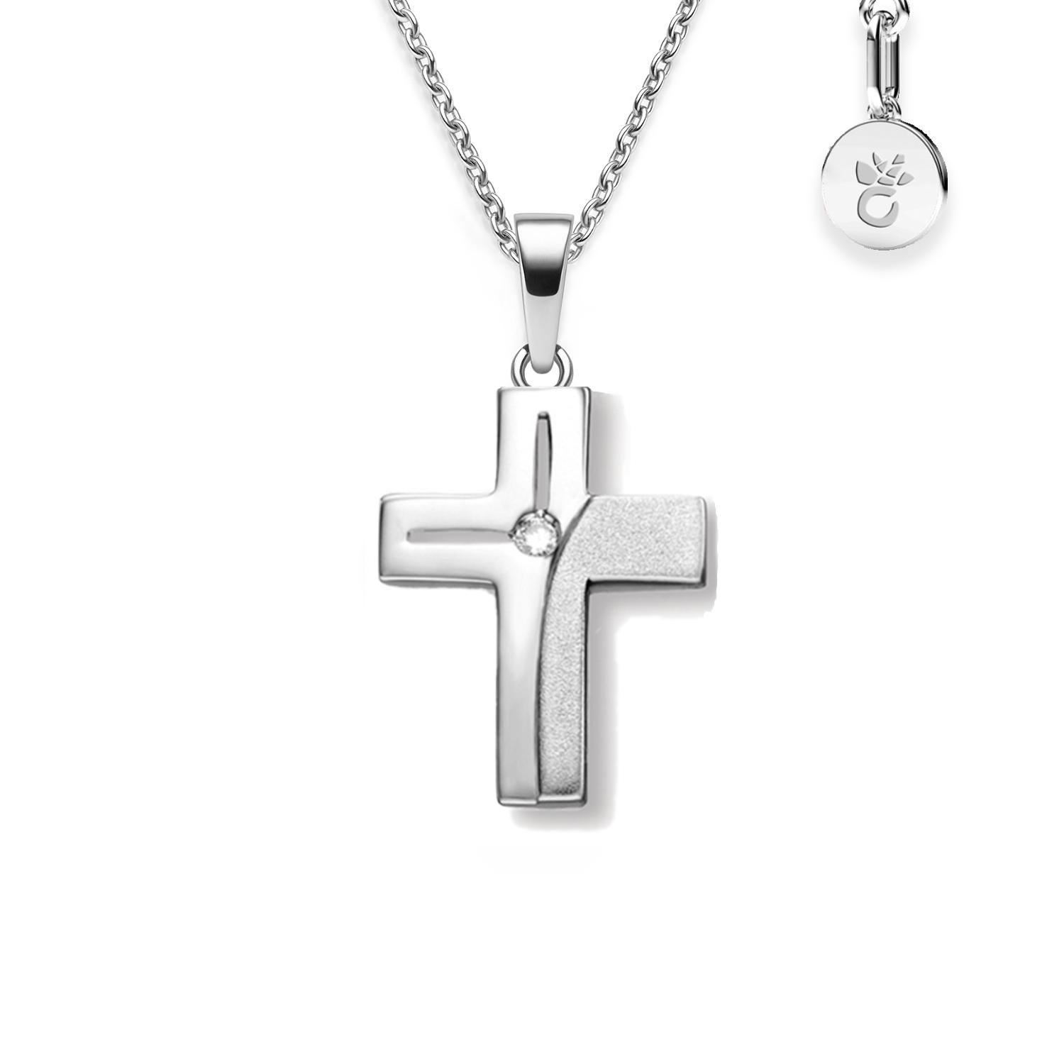 Kreuz Kette Silber 45 cm Kommunion Mädchen Kreuz Kette Konfirmation Zirkonia Silber Kreuzkette mit Stein Kreuz-Anhänger Kommunion Taufkette