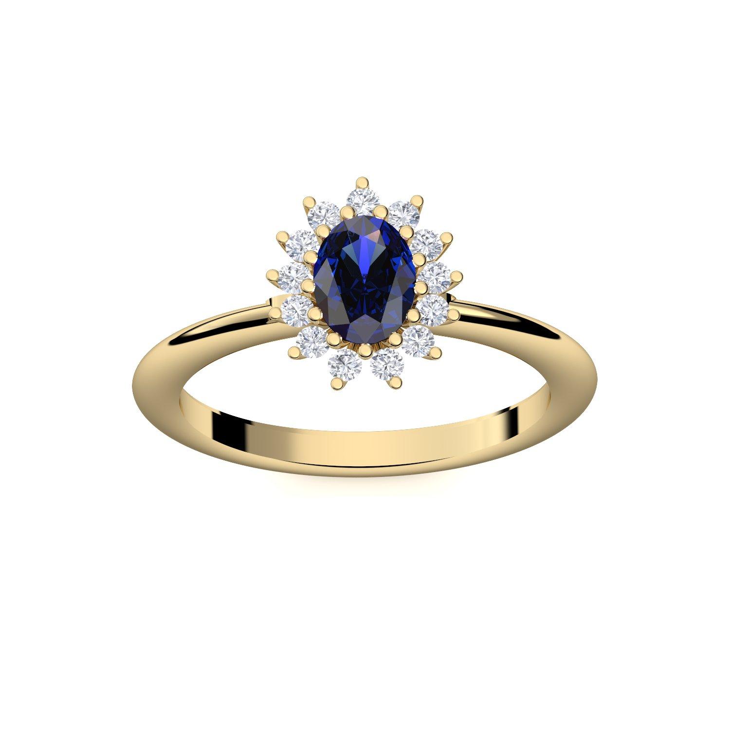 Gold Ring mit Stein - blauer Zirkonia wie Saphir - hochwertig vergoldet - inkl. Luxusetui - Ring Gelbgold Goldring Verlobungsring Amoonic Schmuck