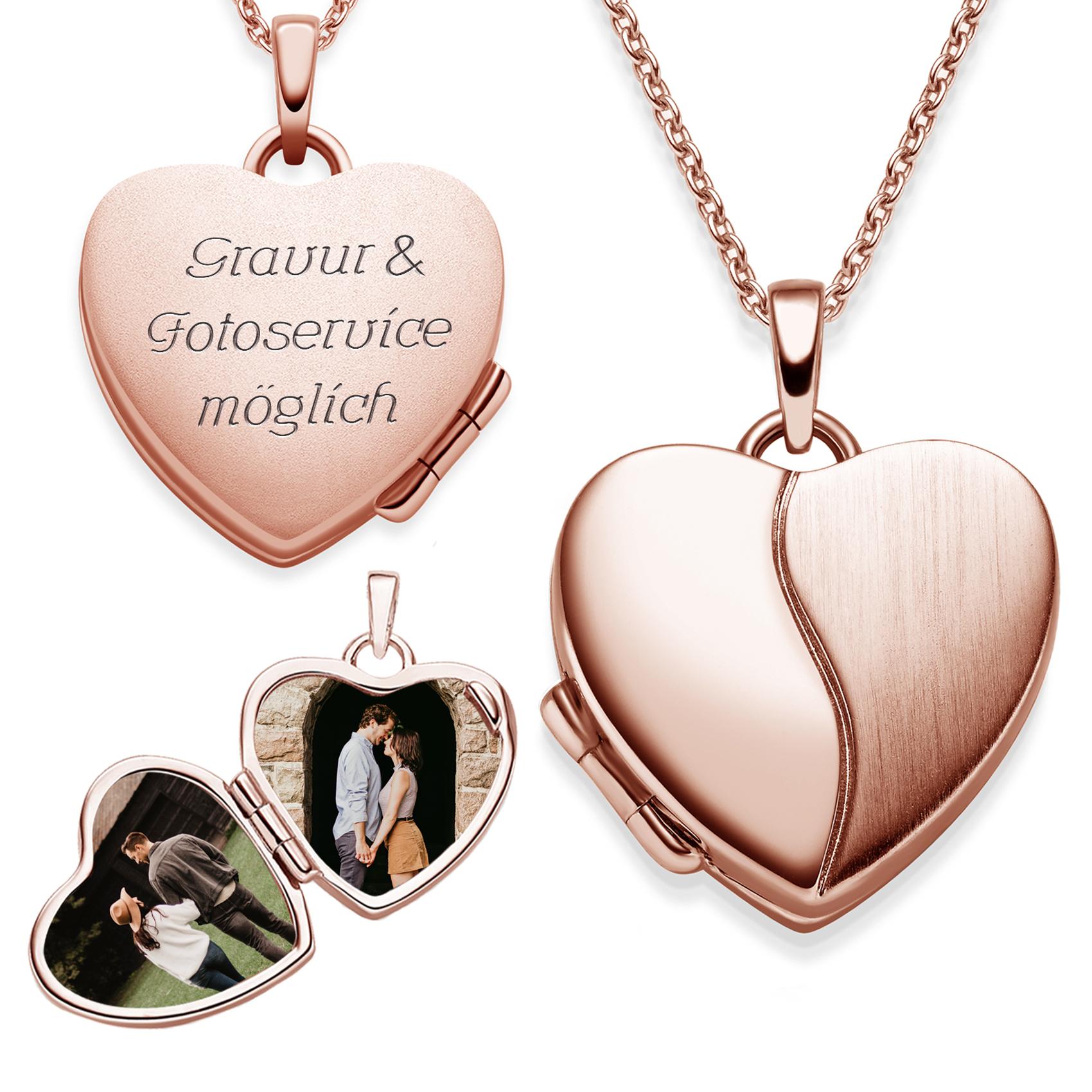 Medaillon mit Foto zum Öffnen (Silber 925 vergoldet) Kette Rosegold Herz Anhänger mit Bild Medaillon mit Gravur zum Aufklappen (inkl. Foto-Service)