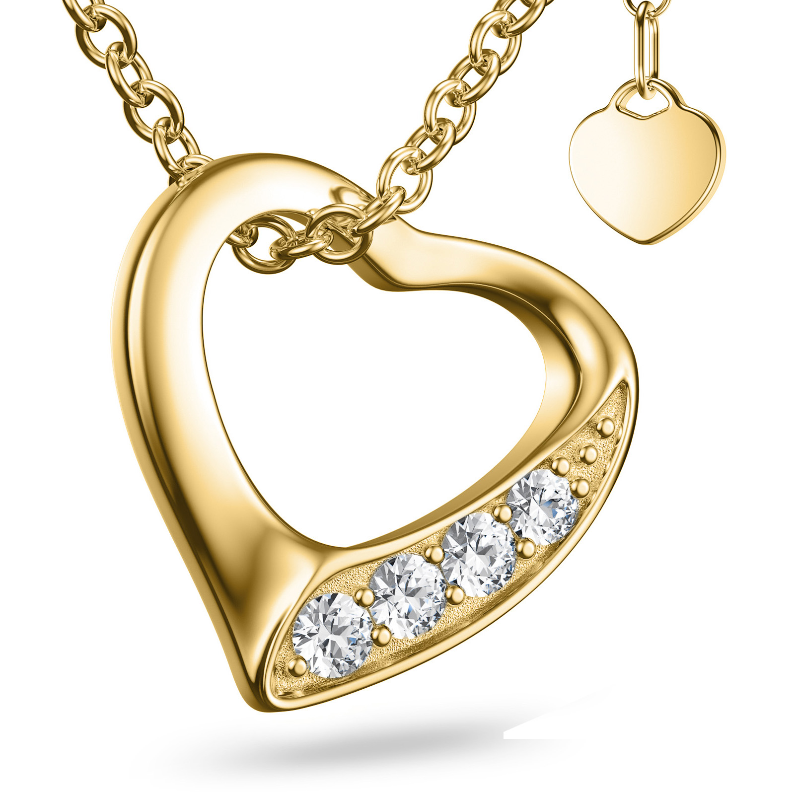 Herzkette Gold vergoldet Herzanhänger Gold mit Zirkonia vergoldet echte Kette Silber Herz Kette vergoldet Halskette Damen Silber vergoldet Geschenk