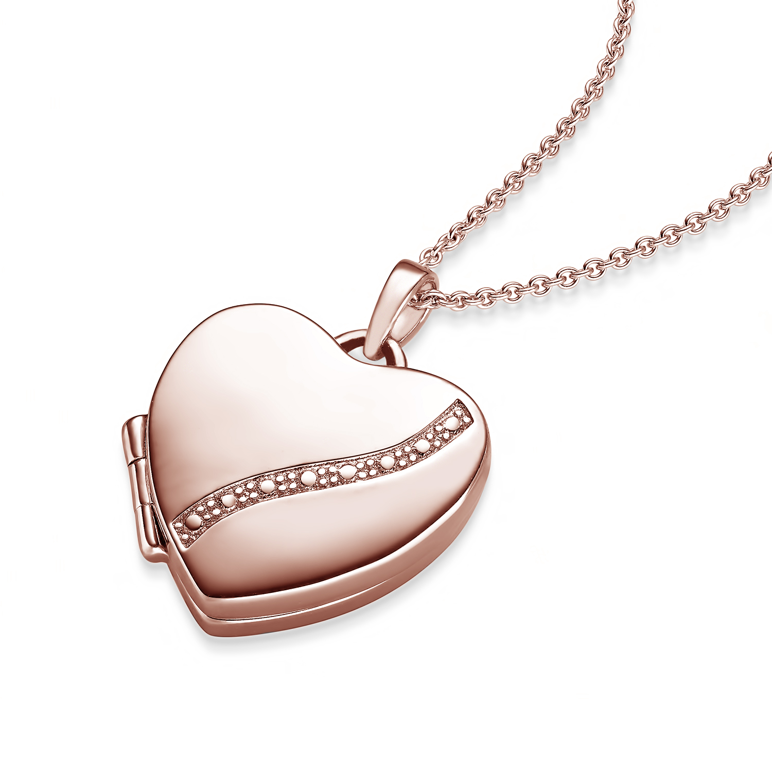 Herz Medaillon Rosegold für 2 Bilder (inkl. Foto-Service), Foto Amulett mit Gravur zum Öffnen, Damen Kette mit Bild, Frauen Geschenk Schmuck Liebe