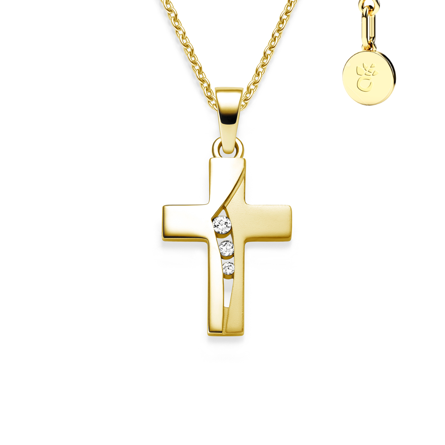 Kreuz Kette Gold (Silber 925 hochwertig vergoldet) mit Zirkonia + inkl. Luxusetui + Kreuzkette mit Stein wie Diamant Kreuzanhänger Anhänger Kommunion
