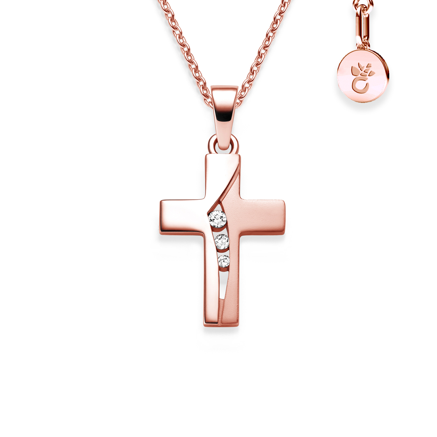 Kreuz Kette Rosegold (Silber 925 hochwertig vergoldet) mit Zirkonia + inkl. Luxusetui + Kreuzkette mit Stein wie Diamant Kreuzanhänger Anhänger
