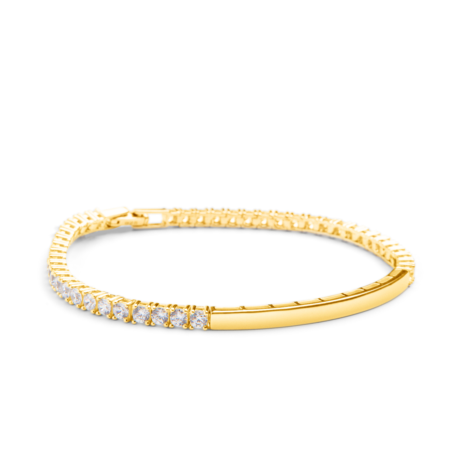 AMOONIC Damen Tennisarmband Serena aus Gelbgold vergoldetem Silber 925 mit Zirkonias - Personalisierbares Identarmband - Frauen Armkette als Geschenk