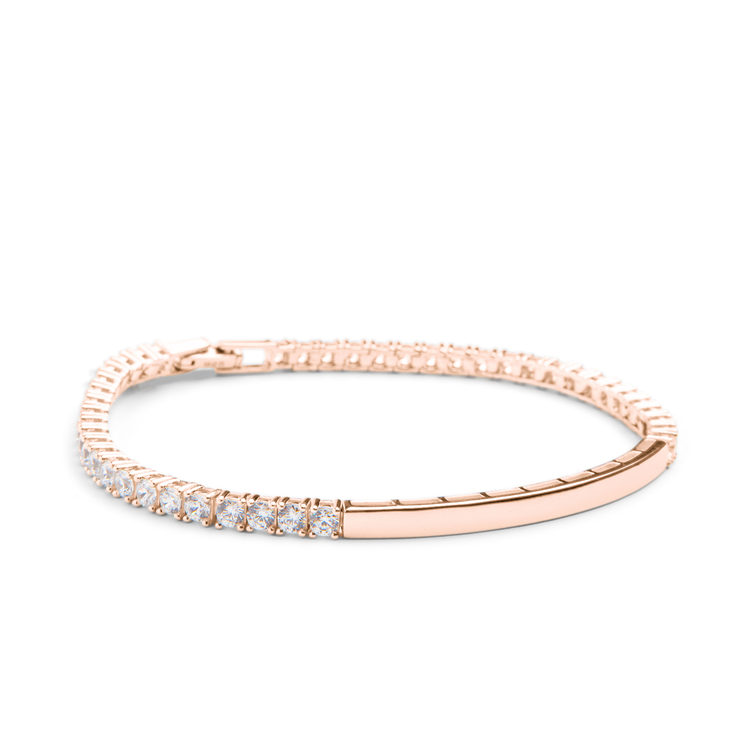 AMOONIC Damen Tennisarmband Serena aus Rosegold vergoldetem Silber 925 mit Zirkonias - Personalisierbares Identarmband - Frauen Armkette als Geschenk