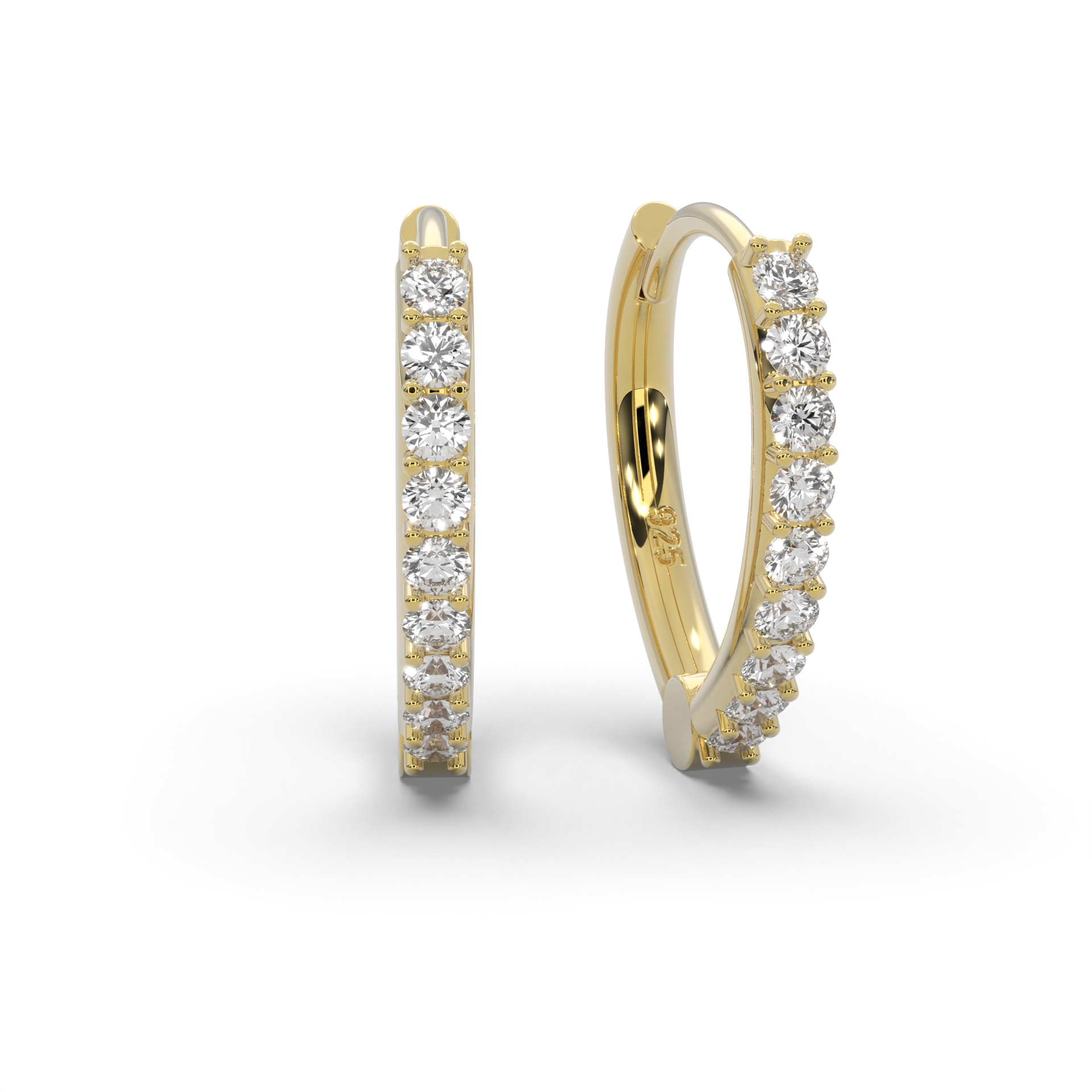 Creolen Gelbgold (Silber 925 vergoldet) Damen Ohrringe von AMOONIC I Tropfen Kreolen klein mit Zirkonia-Steinen I Klappcreolen Hoops | Schmuck Geschenk für Frauen
