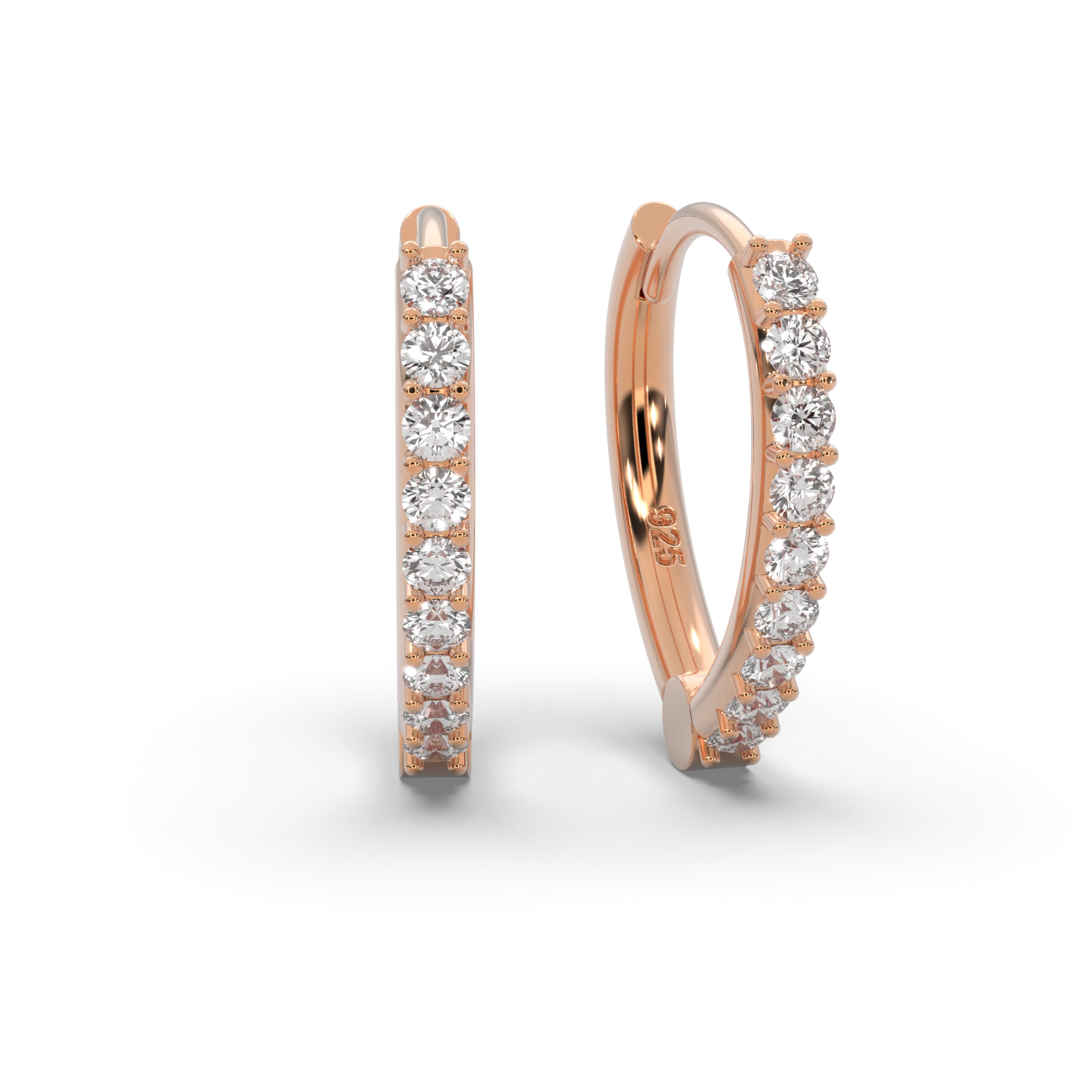 Creolen Rosegold (Silber 925 vergoldet) Damen Ohrringe von AMOONIC I Tropfen Kreolen klein mit Zirkonia-Steinen I Klappcreolen Hoops | Schmuck Geschenk für Frauen