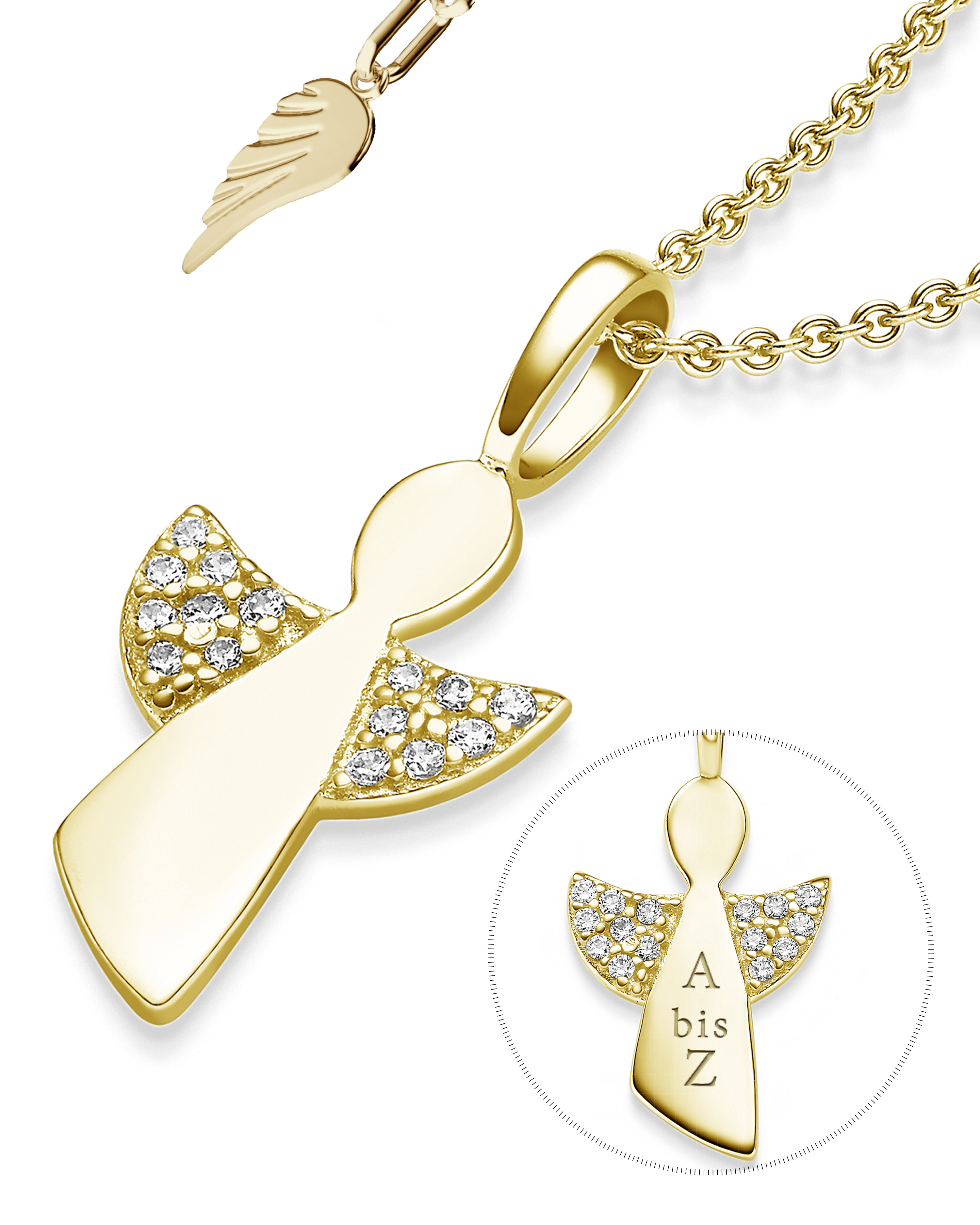 Schutzengel Kette Gold (Silber 925 hochwertig vergoldet) Geschenk Mädchen Kommunion Taufe Einschulung Engelkette Engel Anhänger Kinder Baby Taufkette