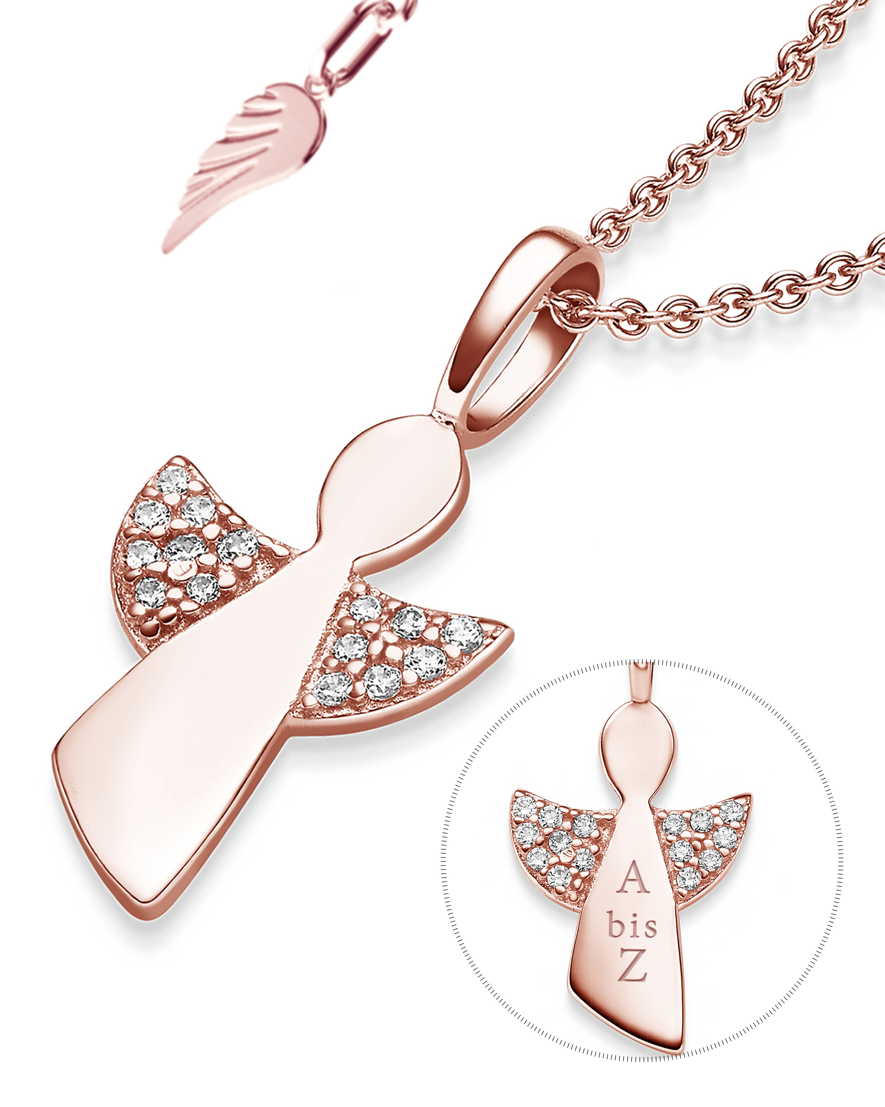 Schutzengel Kette Rosegold (Silber 925 Rose vergoldet) Geschenk Mädchen Kommunion Taufe Einschulung Engelkette Engel Anhänger Kinder Baby Taufkette