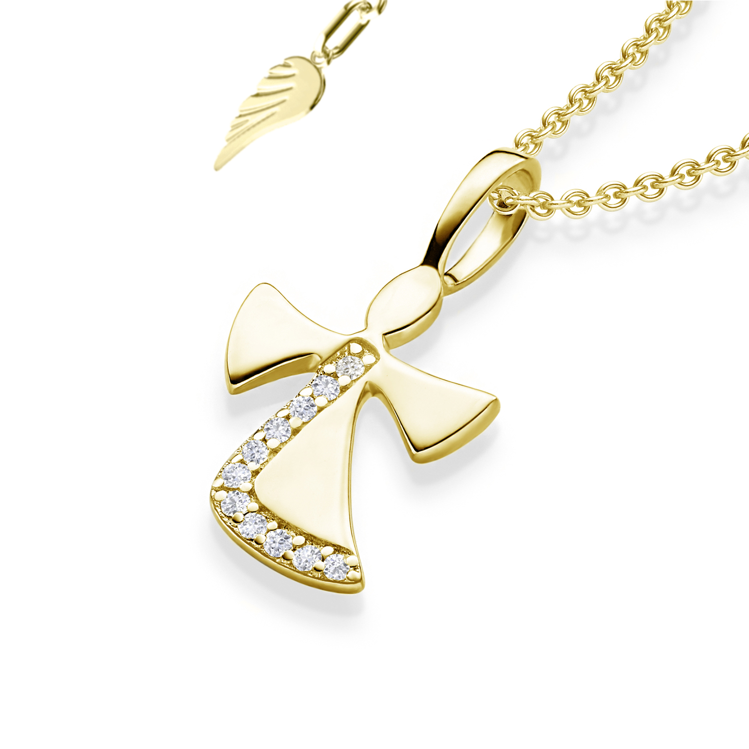 Schutzengel Kette Kinder Gold (Silber 925 hochwertig vergoldet nickelfrei) Engelkette Engel Anhänger Kommunion Taufe Geschenk Baby Mädchen Einschulung