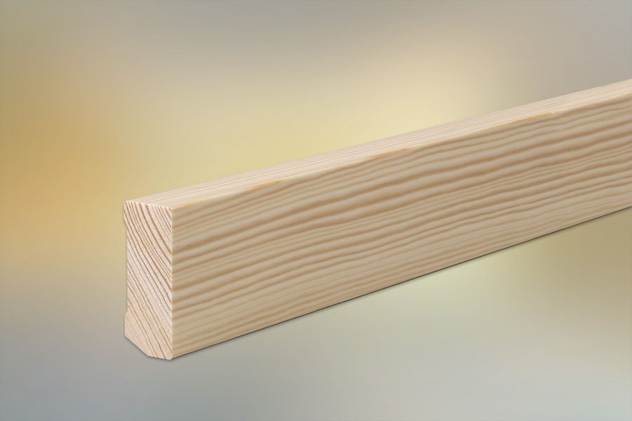 Sockelleisten Kiefer für Parkett und Massivholzdielen, 40 x 16 mm, Oberkante gerade, klar lackiert, fallende Längen 100 - 290 cm