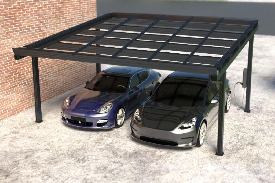 Carport Bausatz für 2 PKW, Aluminium, ohne Solarmodule, Carportmaße 5200 x 5850 x 3000 mm