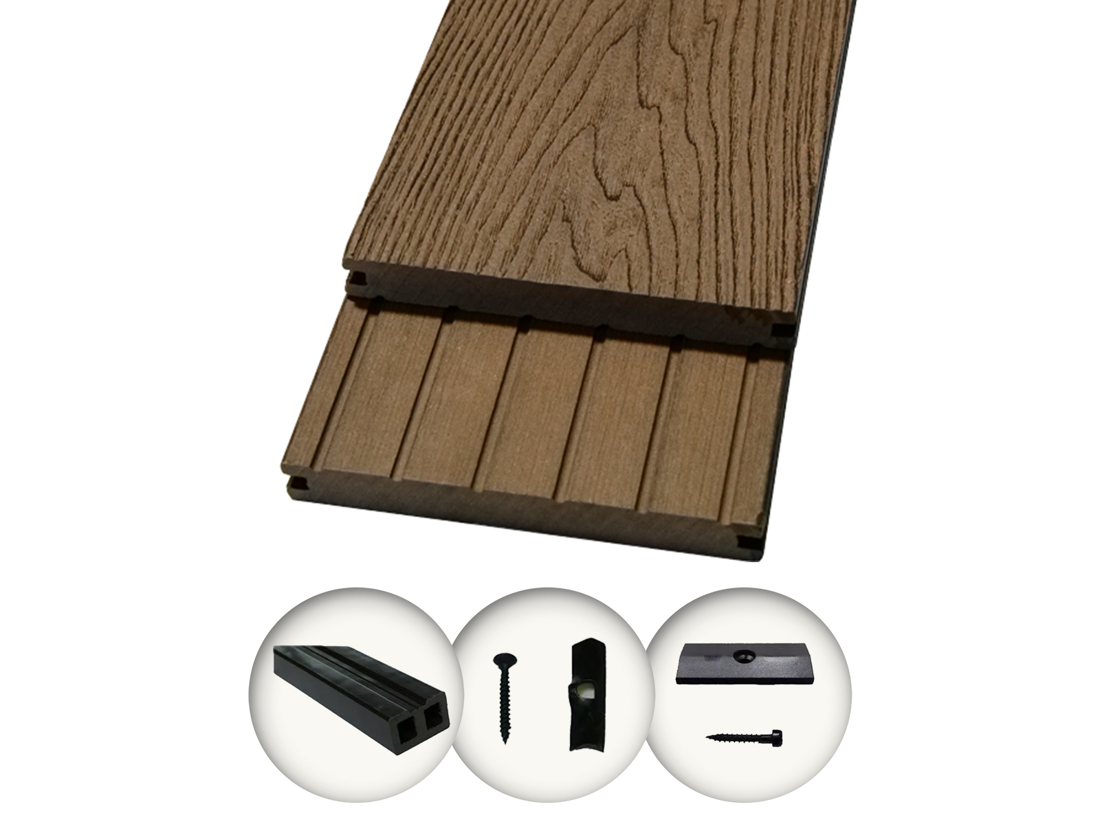 Terrassendielen WPC Komplettset Massivdiele WoodoMalta (18 x 146 mm, 2,4 m) braun (Braun, 5 m²)