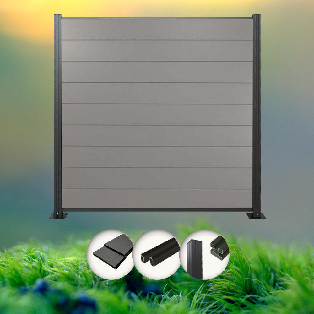 Komplettset Norderney grau  (2 x Zaun + 3 Pfosten anthrazit)