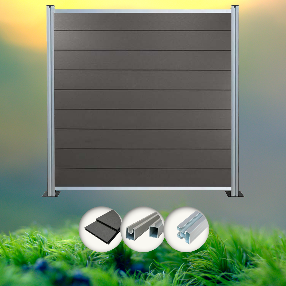 Komplettset Norderney anthrazit (1 x Zaun + 2 Pfosten silber)