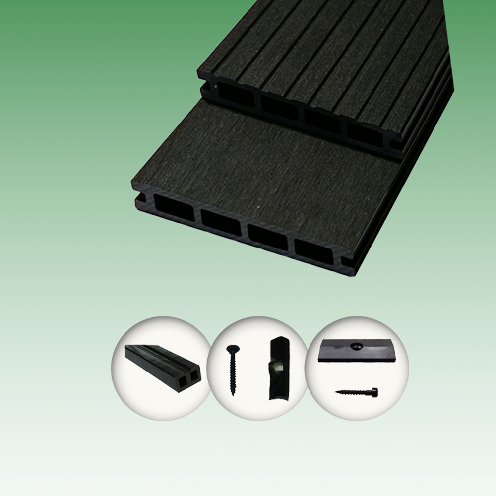 Woodstore24 WoodoRhodos Komplettset WPC Terrassendielen 2,4 m - Braun - Bodenbelag Terrasse - Rutsch- & Wetterfest - Breite: 120 mm, Stärke: 20 mm (Grau, 6 m²)
