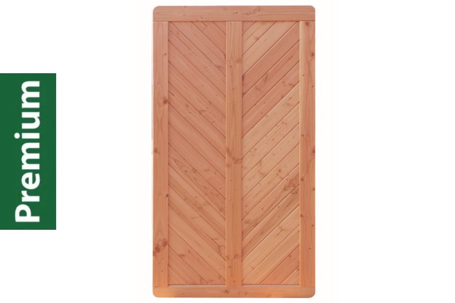 Premium Douglasie Sichtschutzzaun Holz, 98,5 cm (B) x 178,5 cm (H), Fischgrätmuster mit Mittelsträbe - natur