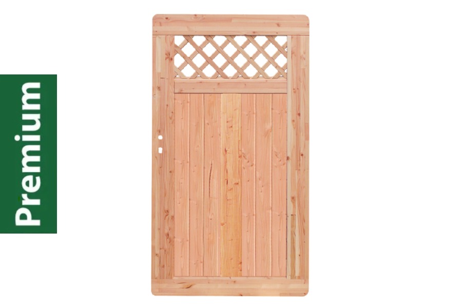 Premium Douglasie Gartentür, Sichtschutzzaun Holz, 100 cm (B) x 178,5 cm (H), Senkrechtfüllung mit Gitter in Rautenform - natur