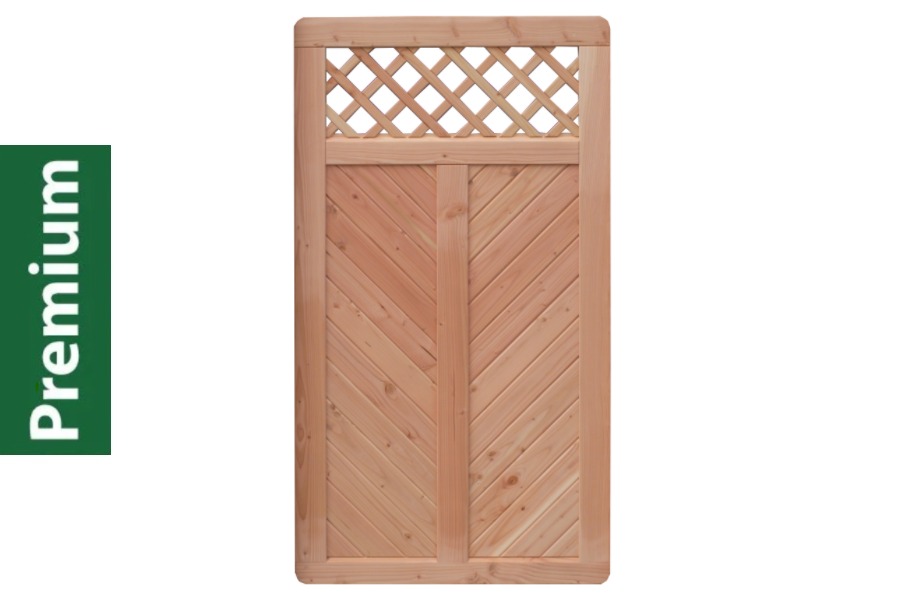 Premium Douglasie Sichtschutzzaun Holz, 98,5 cm (B) x 178,5 cm (H), Fischgrätmuster mit Mittelsträbe und Gitter in Rautenform - natur