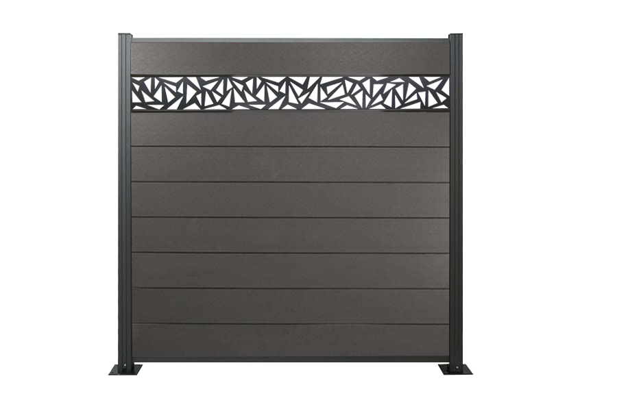 WPC Zaun, anthrazit, Komplettset mit Designelement, 20 mm (Stärke) x 1800 mm (Breite) x 1850 mm (Höhe),  Sichtschutz / Steckzaun / Modulares Zaunsystem  inkl. Start- und Abschlussprofil (Serie WoodoNorderney+ ohne Pfosten)