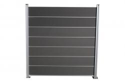 Komplettset WPC Zaun / Sichtschutz / Steckzaun, anthrazit 1860 mm (Höhe) x 20 mm (Stärke) x 1800 (Breite) mm,  Zaunhöhe inkl. Mittelleiste, Start und Abschlussprofil (Komplettset Serie WoodoCasablanca ohne Pfosten)