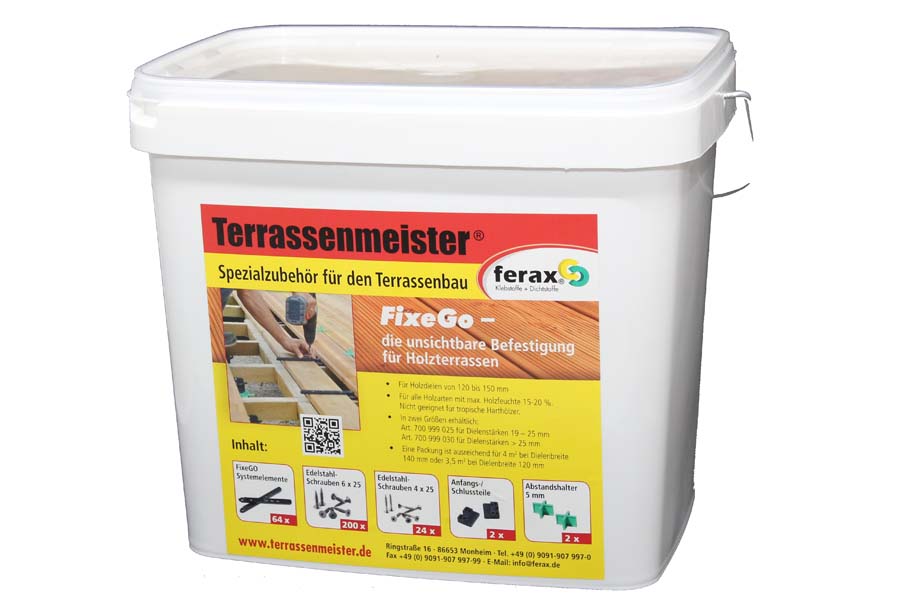 FixeGo - unsichtbare Dielenbefestigung, für Terrassendielen: Douglasie, Kiefer, Lärche, Dielenbreite 120 -150 mm,  Dielenstärke größer als  25 mm