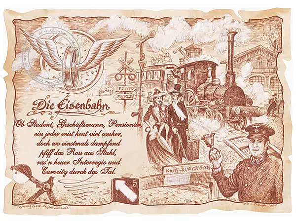 Zunftbild Eisenbahn auf Antikpapier im A4-Format
