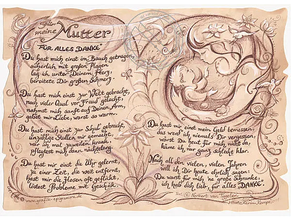 Kunstbild auf Antikpapier im A4-Format - Geschenk für die Mutter