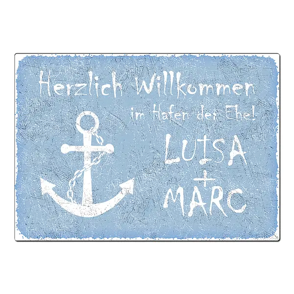 Geschenk zur Hochzeit 'Hafen der Ehe' Schild A3 hellblau