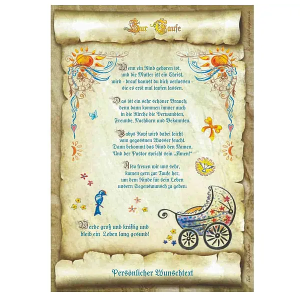 Urkunde zur Taufe mit personalisiertem Wunschtext