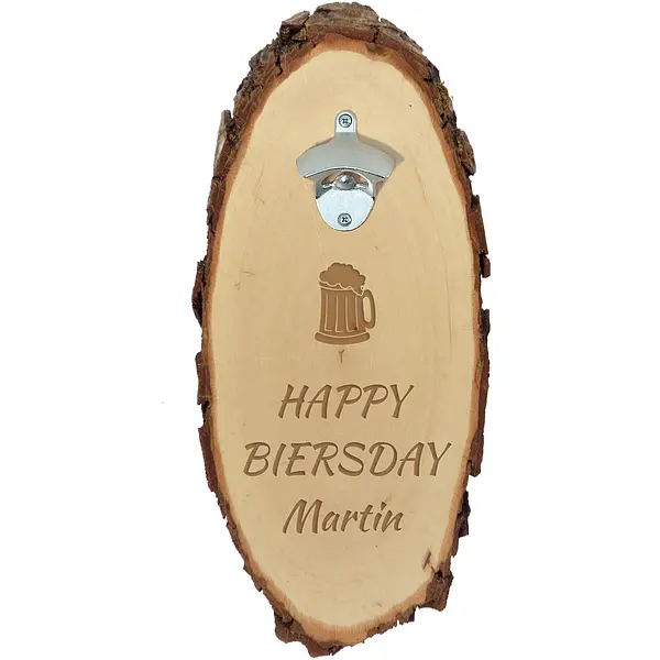 Flaschenöffner mit Gravur 'Happy Biersday' + Name