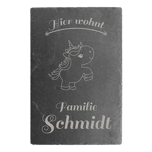 Schild 'Hier wohnt...' mit Namen und Einhorn 30 x 20 cm