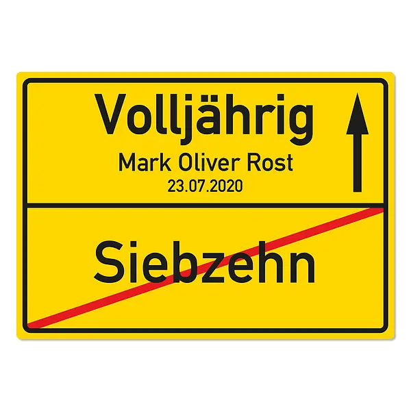 Geschenk zum 18. Geburtstag - Schild A3 | Desgin Ortsschild