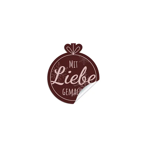 Sticker 'mit Liebe gemacht' - 16 Stück auf einem A4 Bogen Design Christmas Bulbs