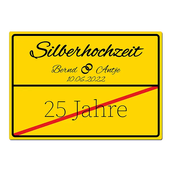 Geschenk zur Silberhochzeit - Schild A3 | Desgin Ortsschild