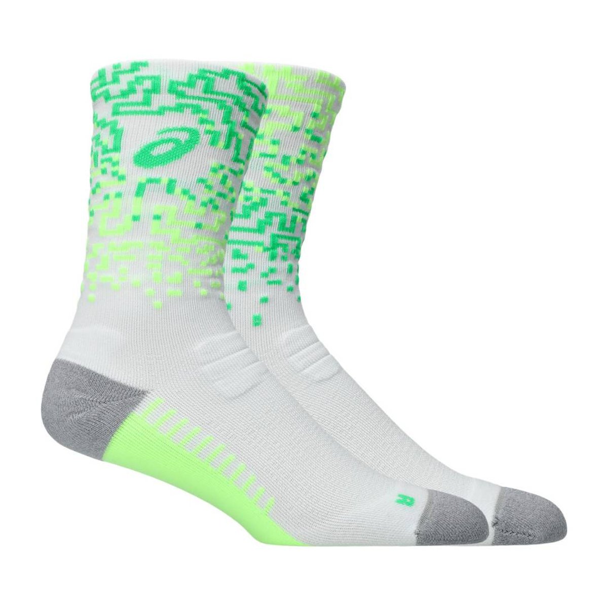 Asics Performance Run Crew Socken in Weiß und Grün, Größe M