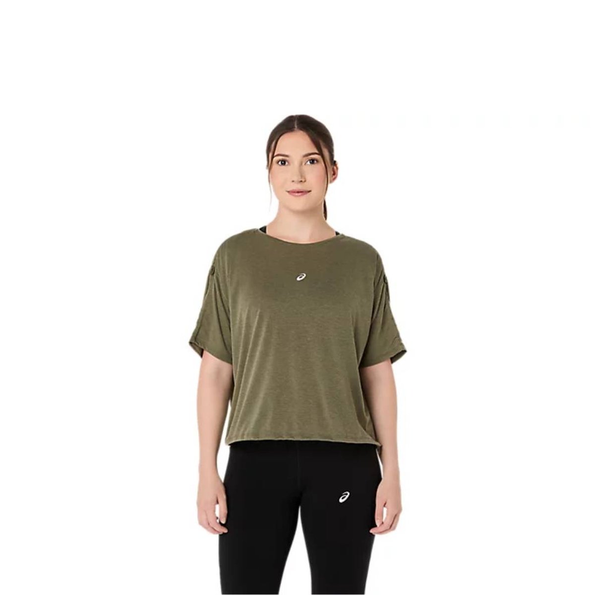 Asics Nagino Run Top kurzärmeliges Damen-T-Shirt Grün, Größe XS.