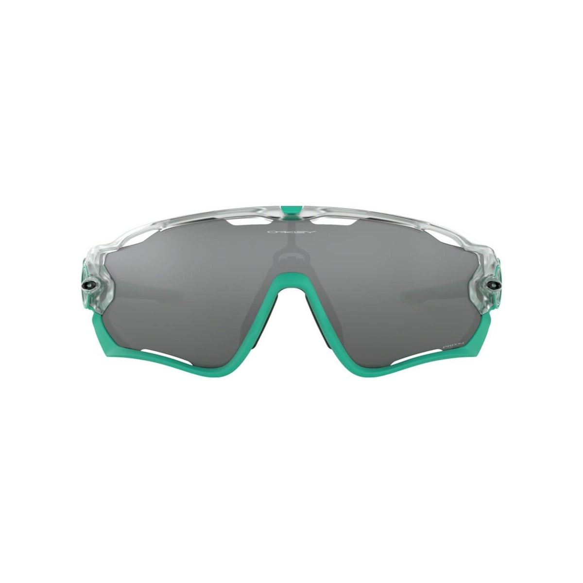 Oakley Jawbreaker Transparente und türkisfarbene Fahrradbrille. Objektiv: Primz Black Iridium